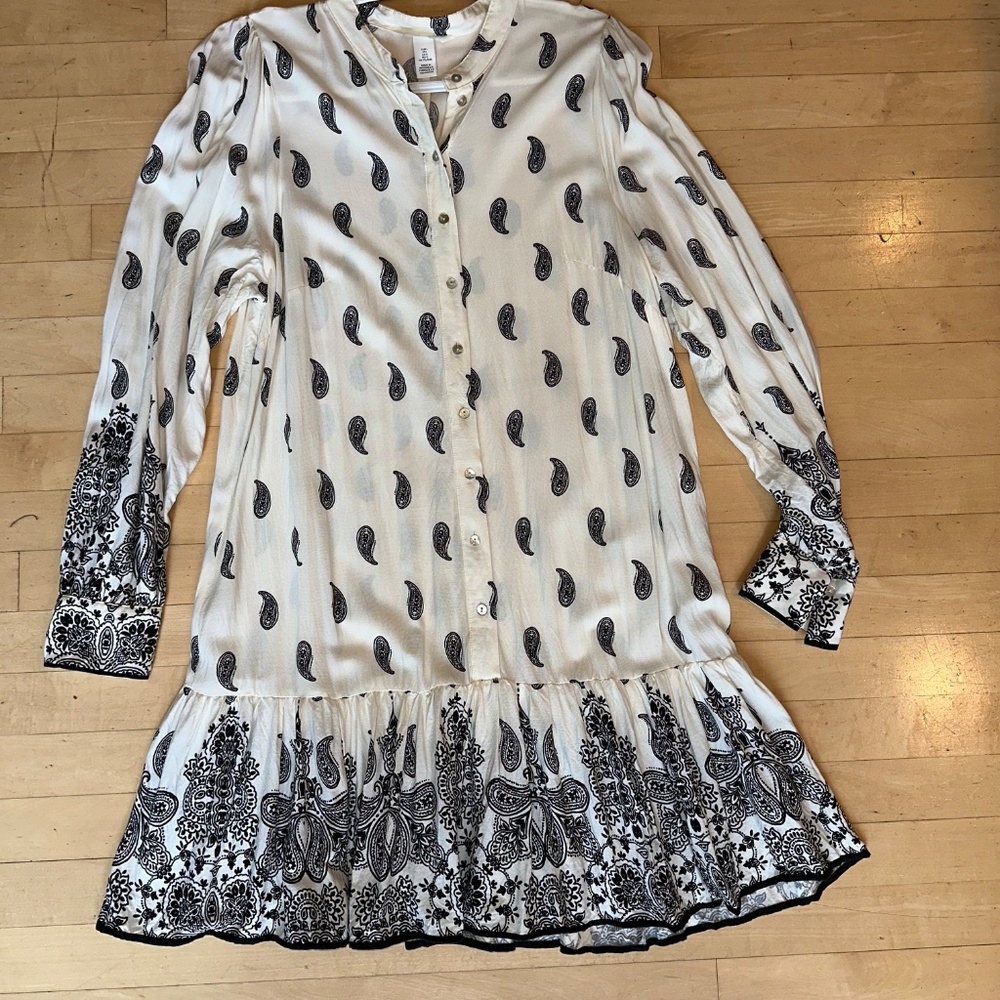 H&M cream/black paisley viscose dress, L, PG1452 - Picture 3 of 5